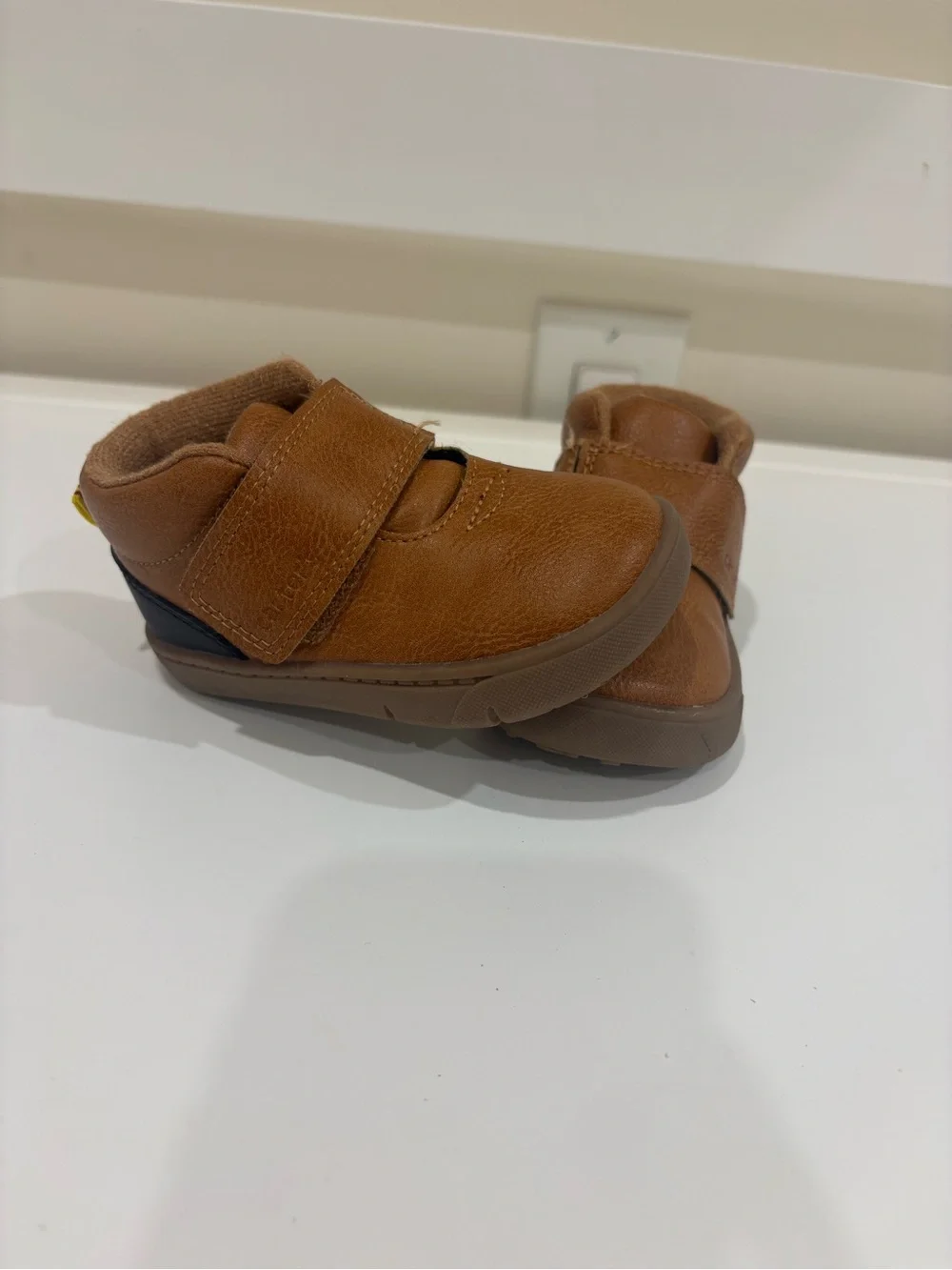 Carter's Tan Brown Leather Hook-and-Loop Baby Walkers