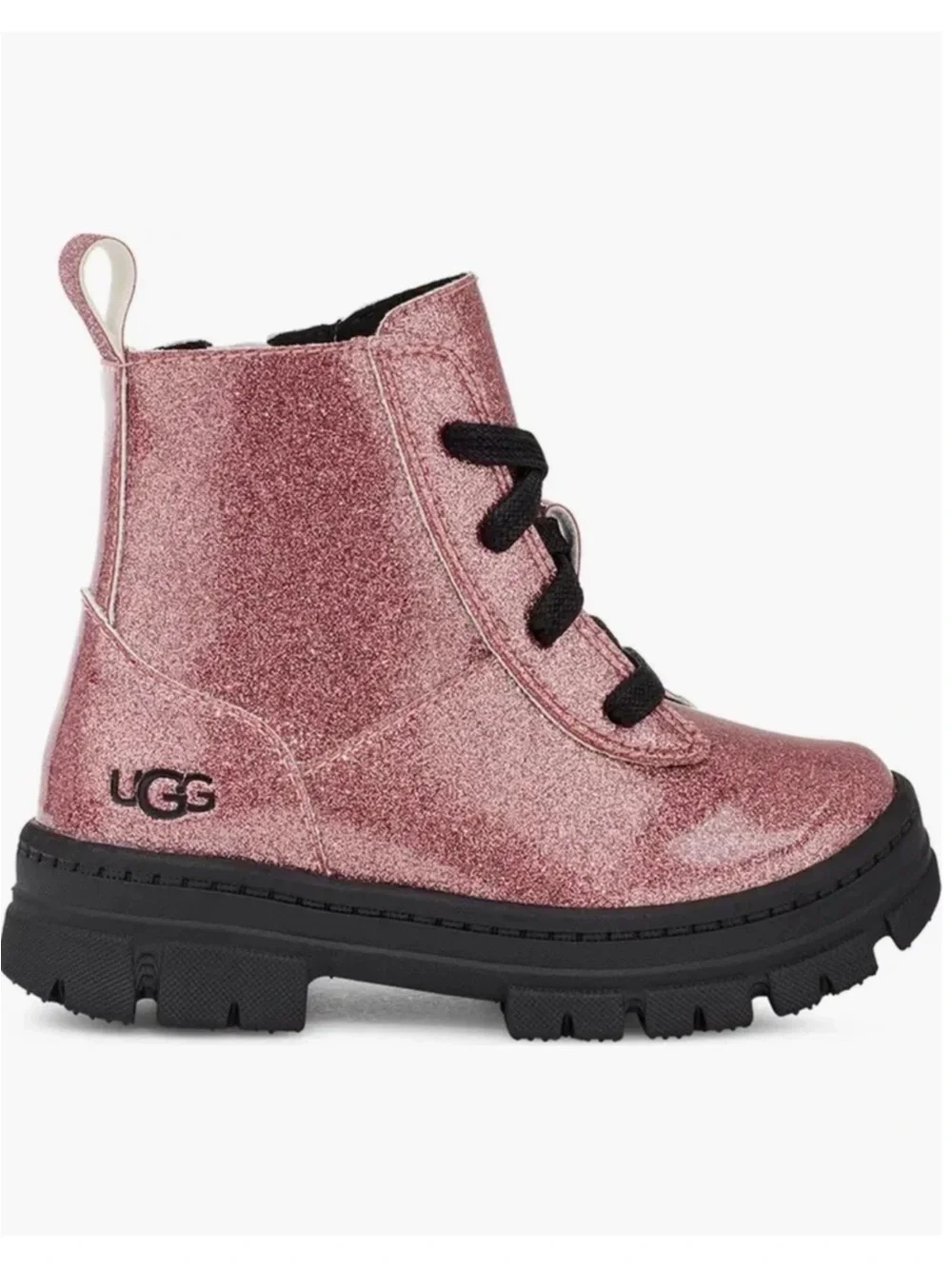 UGG Kids Glitter Pink Lace-Up Combat Boot