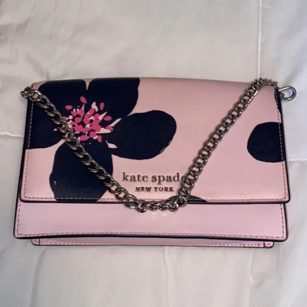 kate spade Pink Floral Crossbody Bag with Navy Accents
