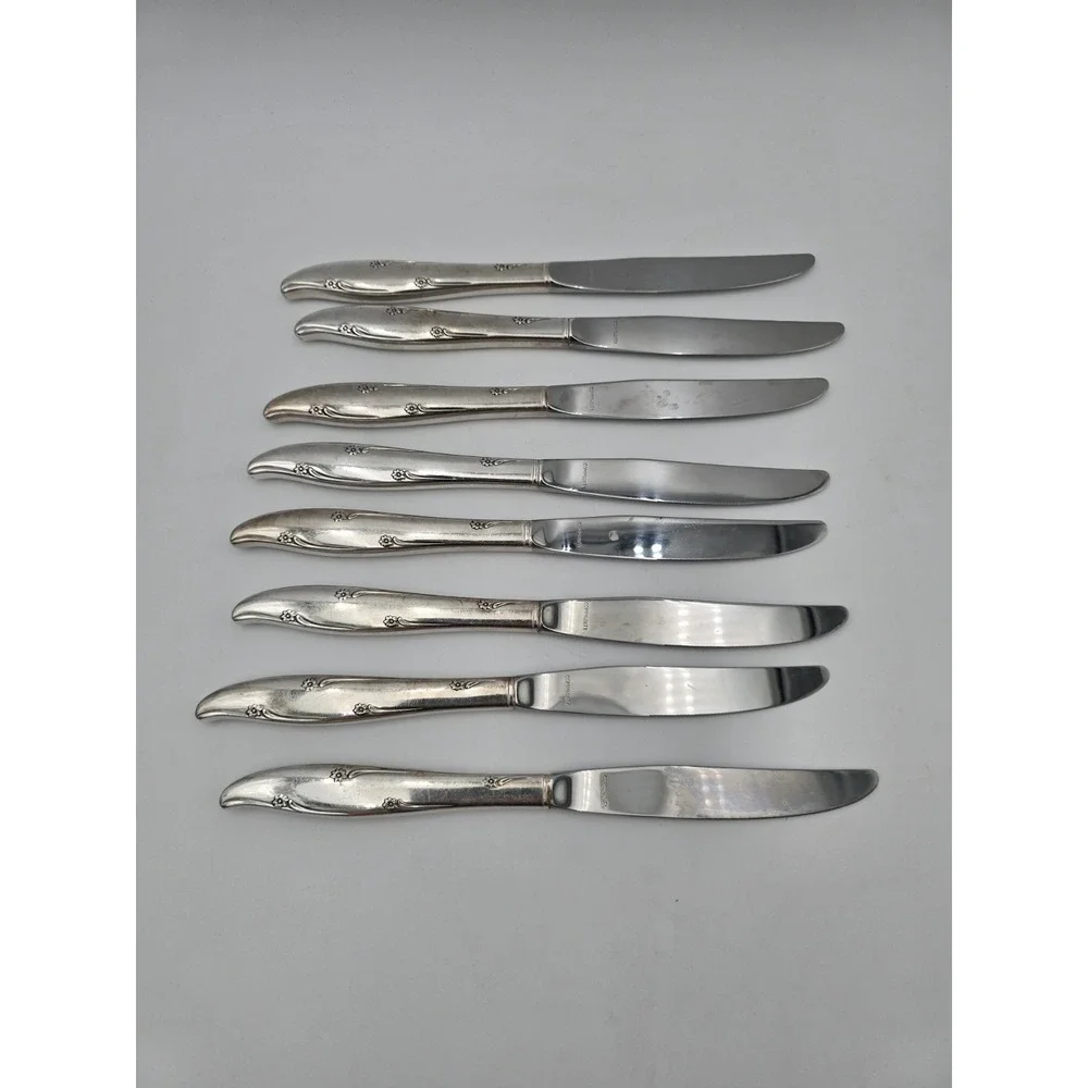 Oneida Community Silver Flower Silverplate Knives Dinner Table  Vintage Set Of 8