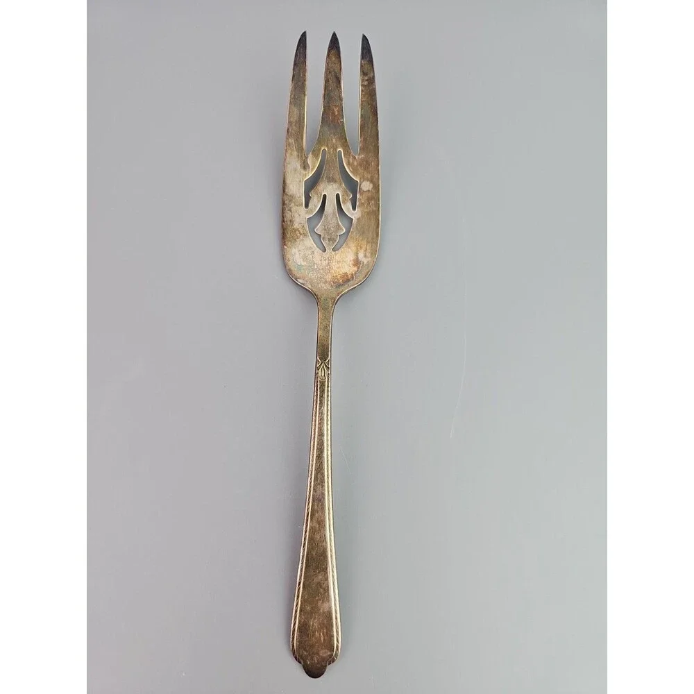 Vintage Holmes & Edwards Silver Plate Serving Fork 8.50 in Pierced Design