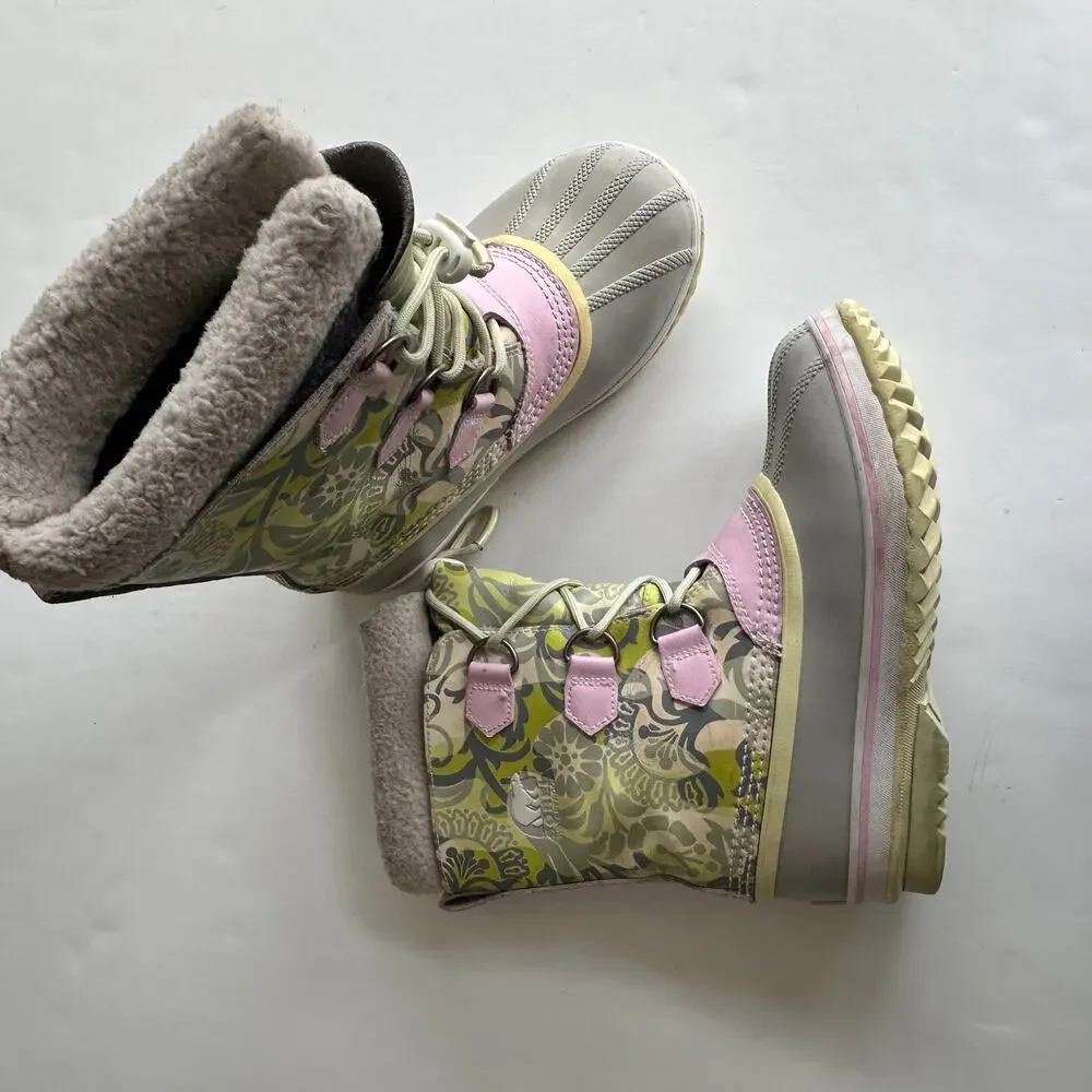 Sorel Yoot Pac Floral Pastel Winter Snow Boots - Size 4