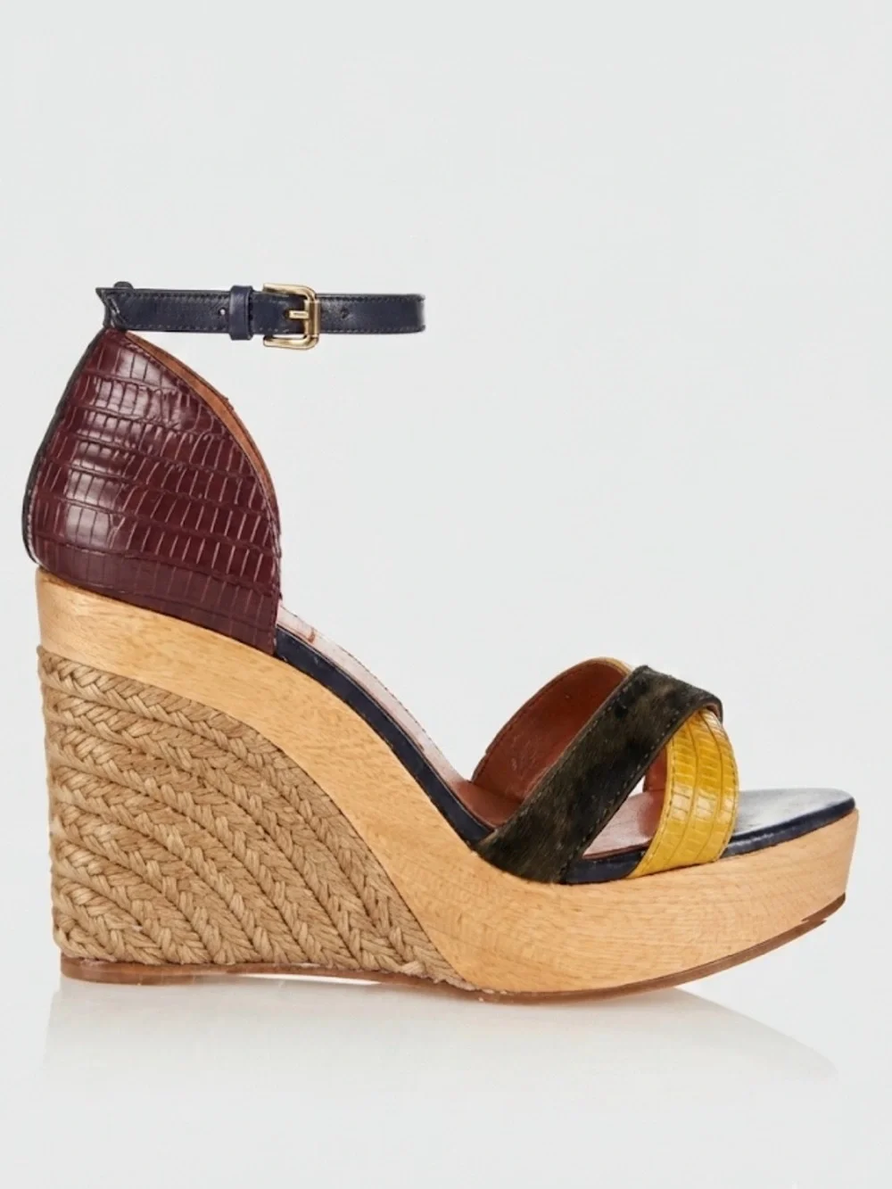 Lanvin Paris Multicolor Leather Espadrille Wedge Sandals Chic Boho Luxury 37EU
