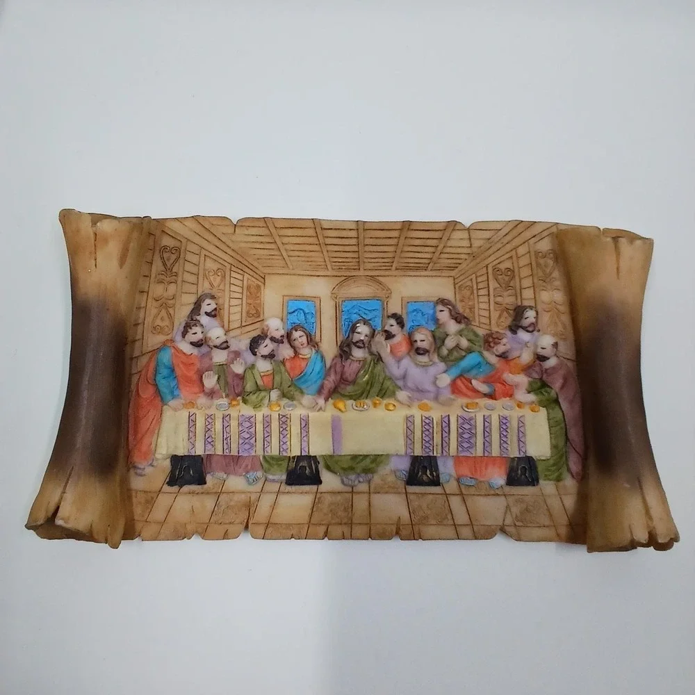 Last Supper 3D Wall Plaque Scroll Style Resin Christian Religious Decor Art‎