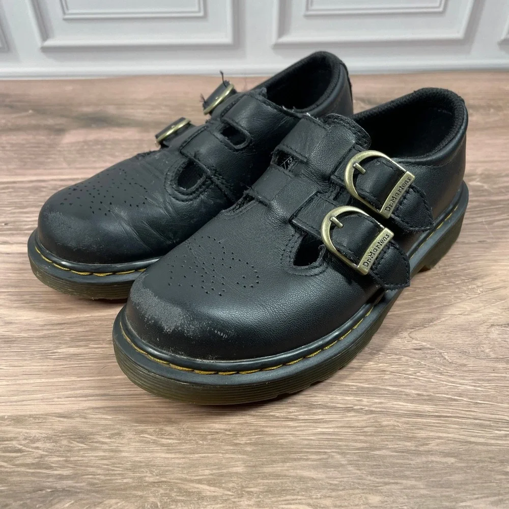 Dr. Martens 8065 J Mary Jane Kids‎ Black Leather Double Strap Shoes Size 13 US