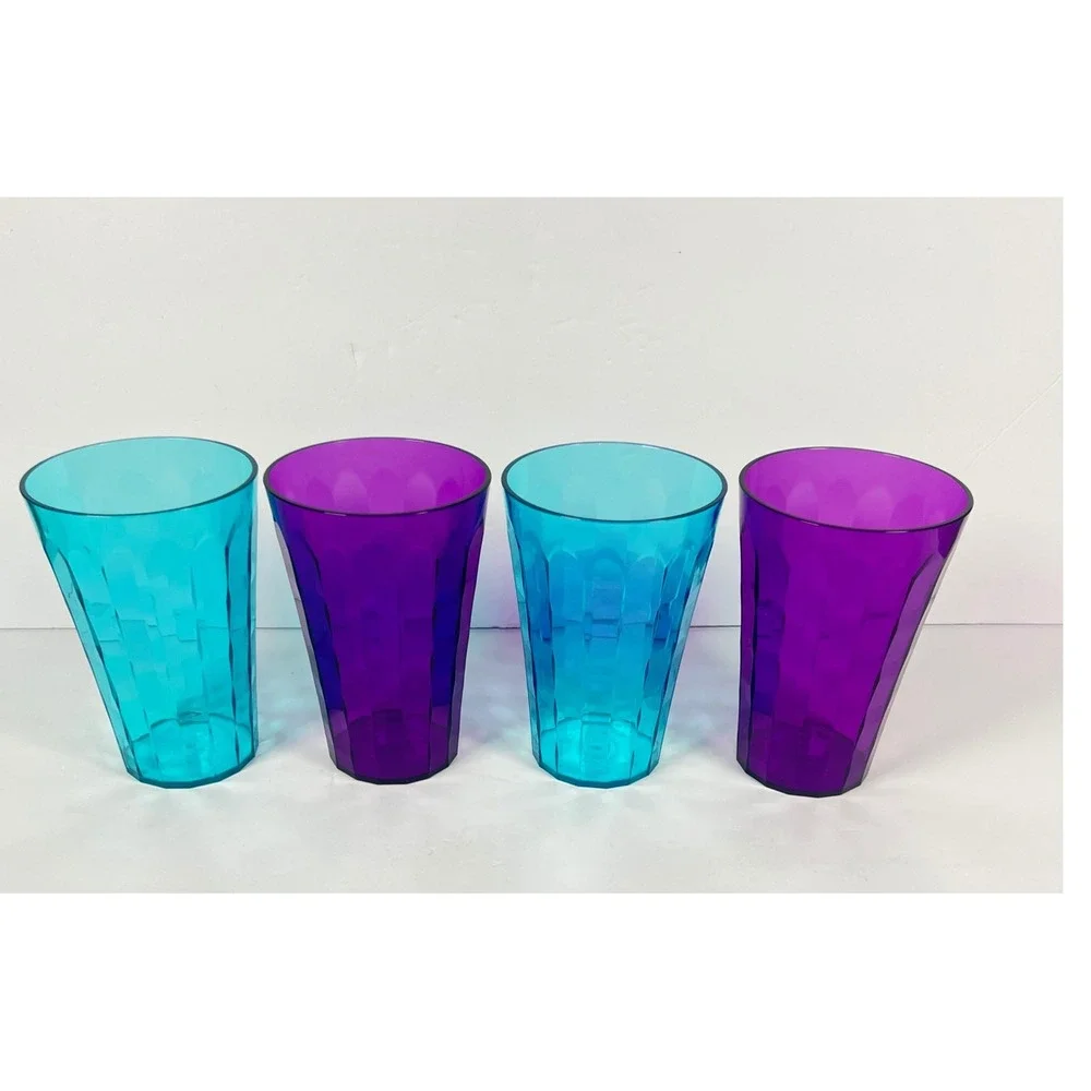 Tupperware Ice Prism Acrylic Tumblers 16oz Purple and Blue  Set of 4 NEW