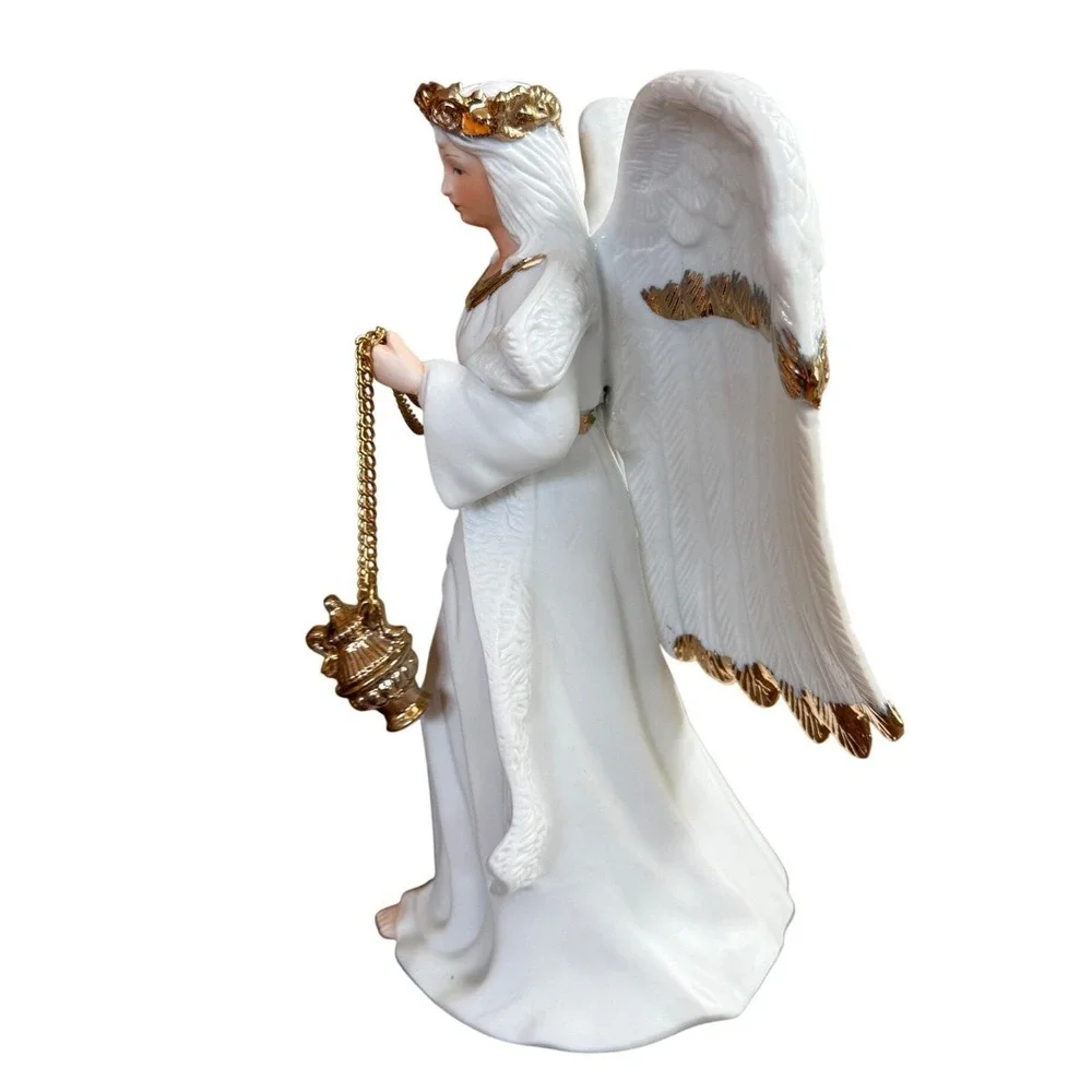Vintage Traditions Porcelain Angel Figurine, Gold Censer, Hand Painted Box