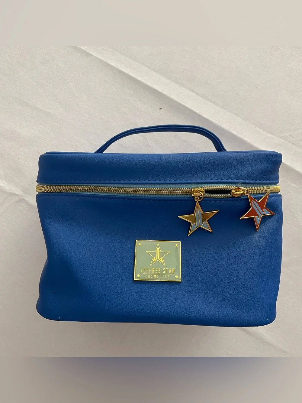 Jeffree Star Blue Travel Cosmetic Case with Gold Star Accents