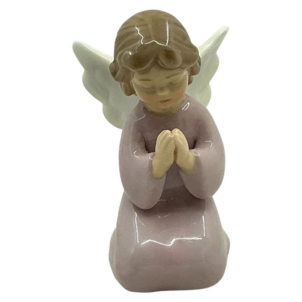 Cosmos Porcelain Praying‎ Angel Figurine Pink Dress 3.25 inch Collectible