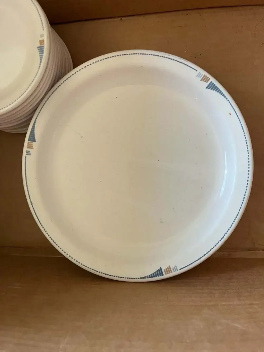 Vintage Buffalo China Restaurant Ware Dinner and Bread Plates with Geometric Bor