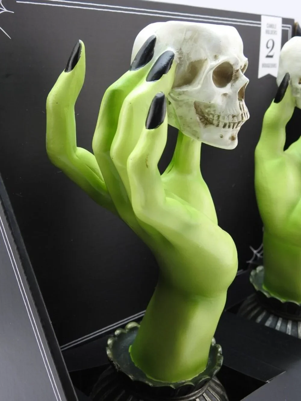 Martha Stewart Halloween Witch Hands Skulls Taper Candle Sticks Pair Holder NIB