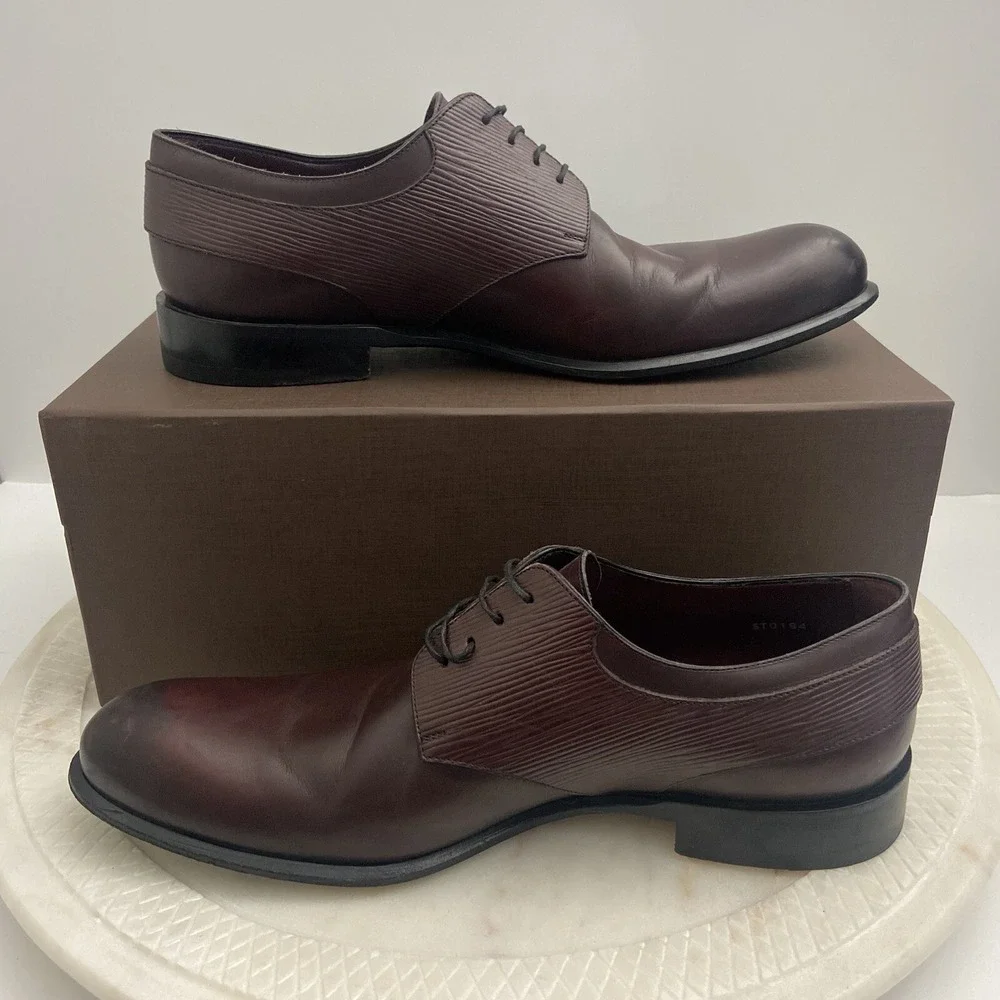 Louis Vuitton LV Dress Shoes Oxford Derby Epi Leather Brown Men's Size UK 7 US 8