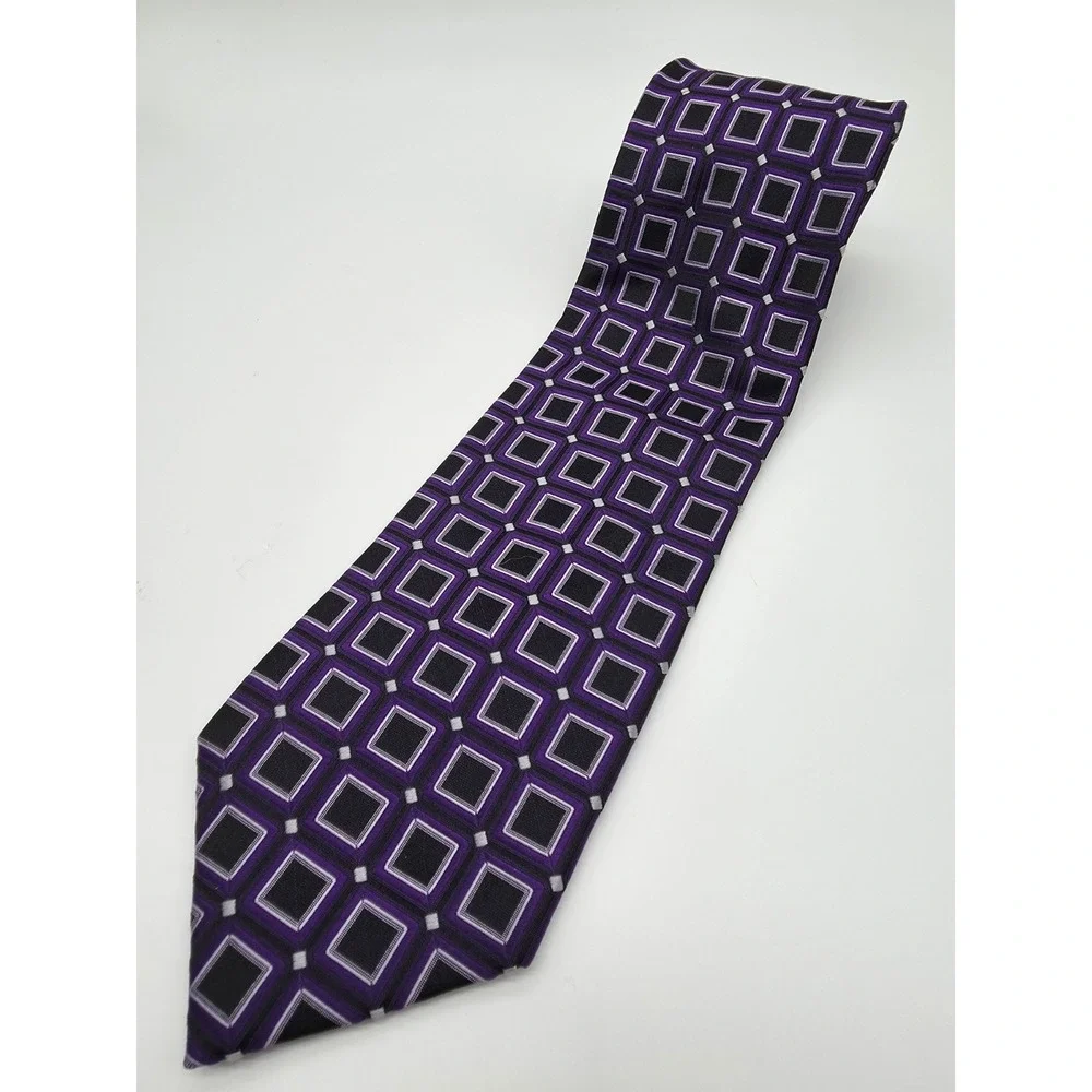 Sean John Fine Tailoring Tie Purple Black Geometric Pattern Necktie 58