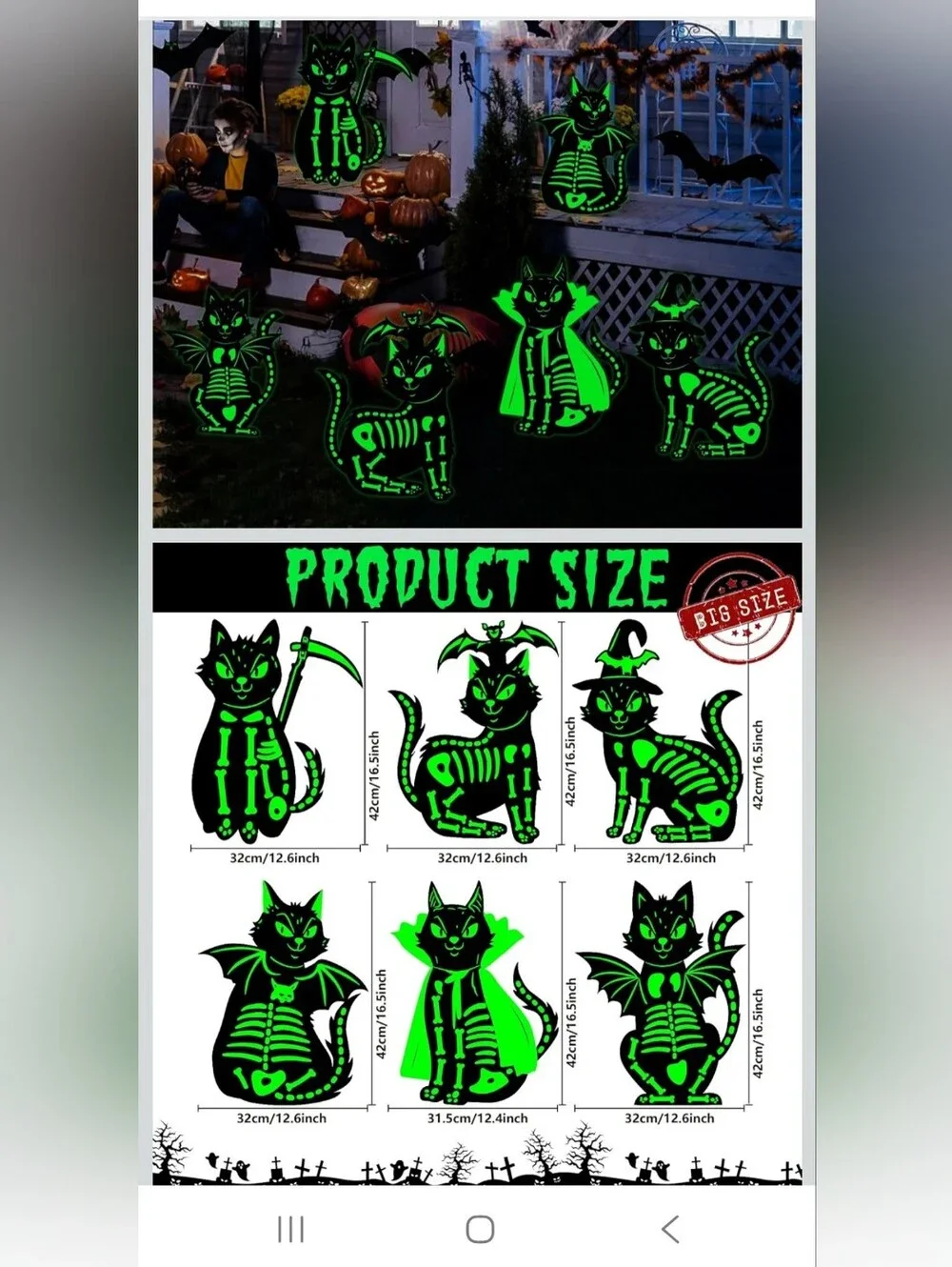 New 6Pcs Black Cat Halloween Decor Outdoor Glow in The Dark