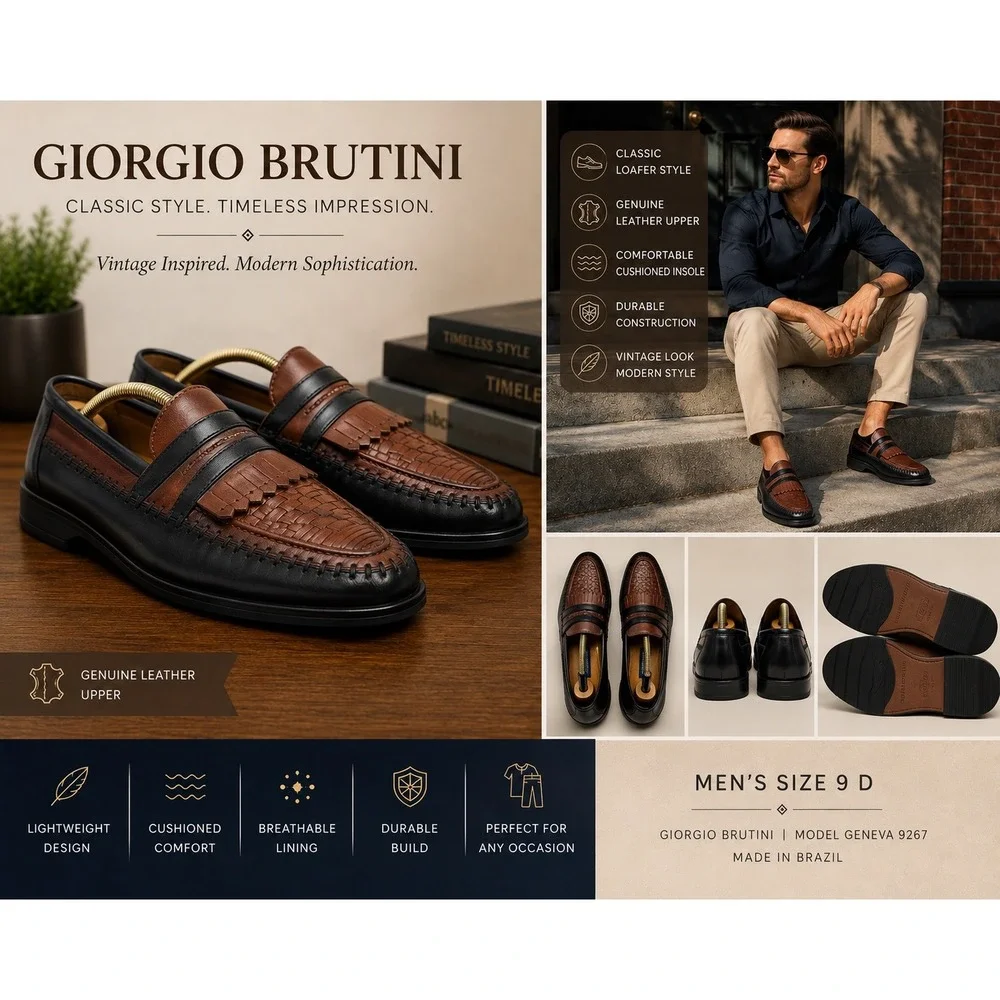 Giorgio Brutini Le Glove Geneva Men's 9D Brown Leather Woven Kiltie Loafers