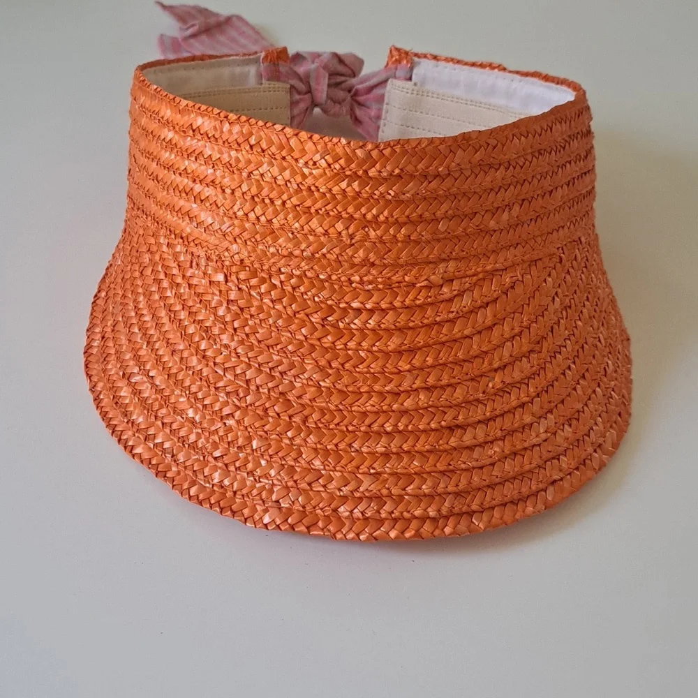 BCBGENERATION WOMEN'S Coral 100% Wheat Staw Visor Sun Hat with Ribbkn Tie