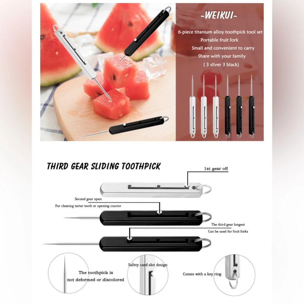 Portable Titanium Toothpicks Men, Women, Families, Camping, Outdoors