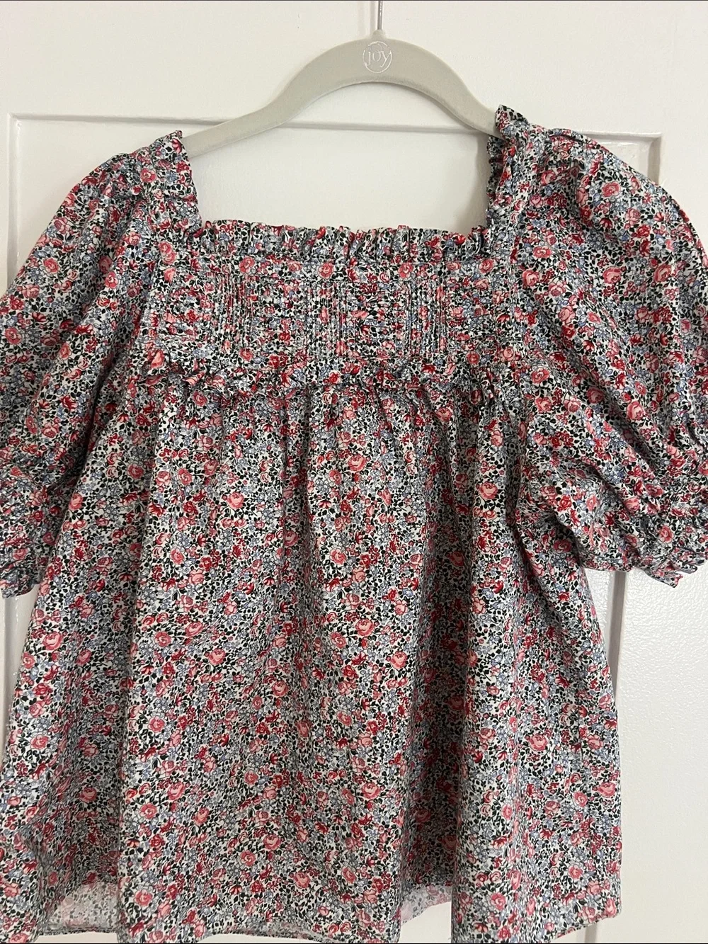 Doen Frances top- Smocked Square-Neck Floral Puff Sleeve Top - Pink mini floral