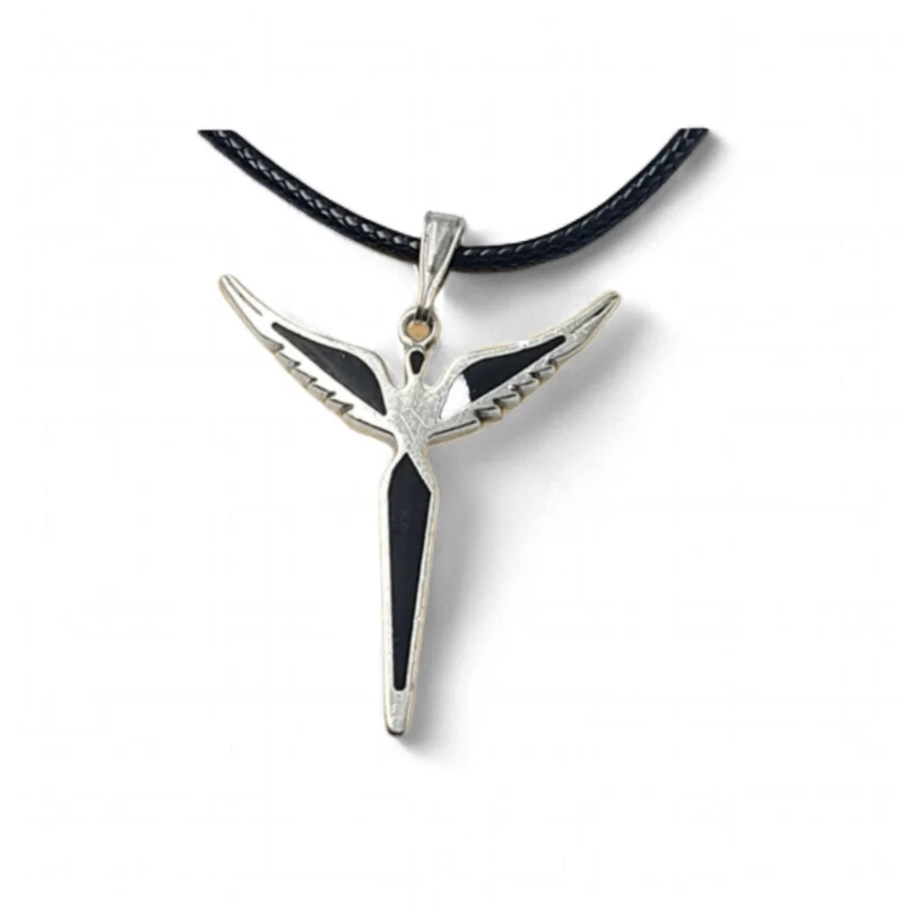 Sterling Silver and Black Onyx Angel with Wings Pendant Necklace