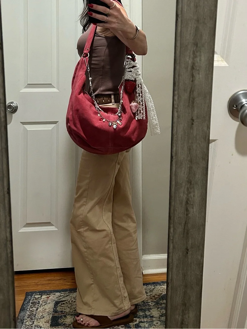 Free People Roma Suede Tote in Raspberry-Maxamillion, Strawberry Charms, & Scarf