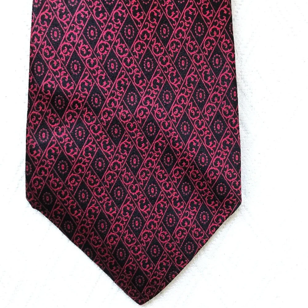 STEFANO RICCI RED geometric floral scroll pattern silk tie made in Italy