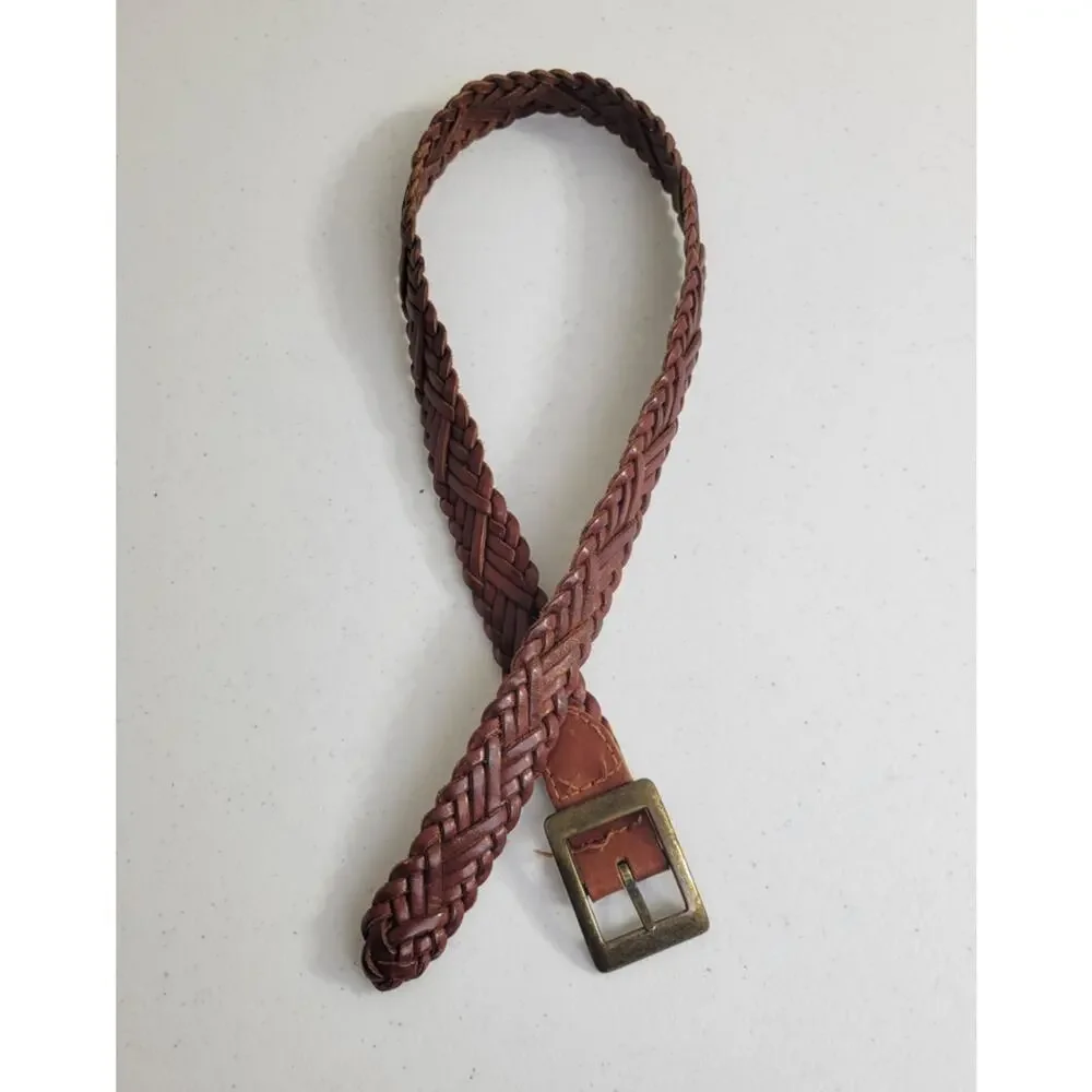 Liz Claiborne Braided Woven Belt Brown Leather Adjustable Women's‎ Size Small