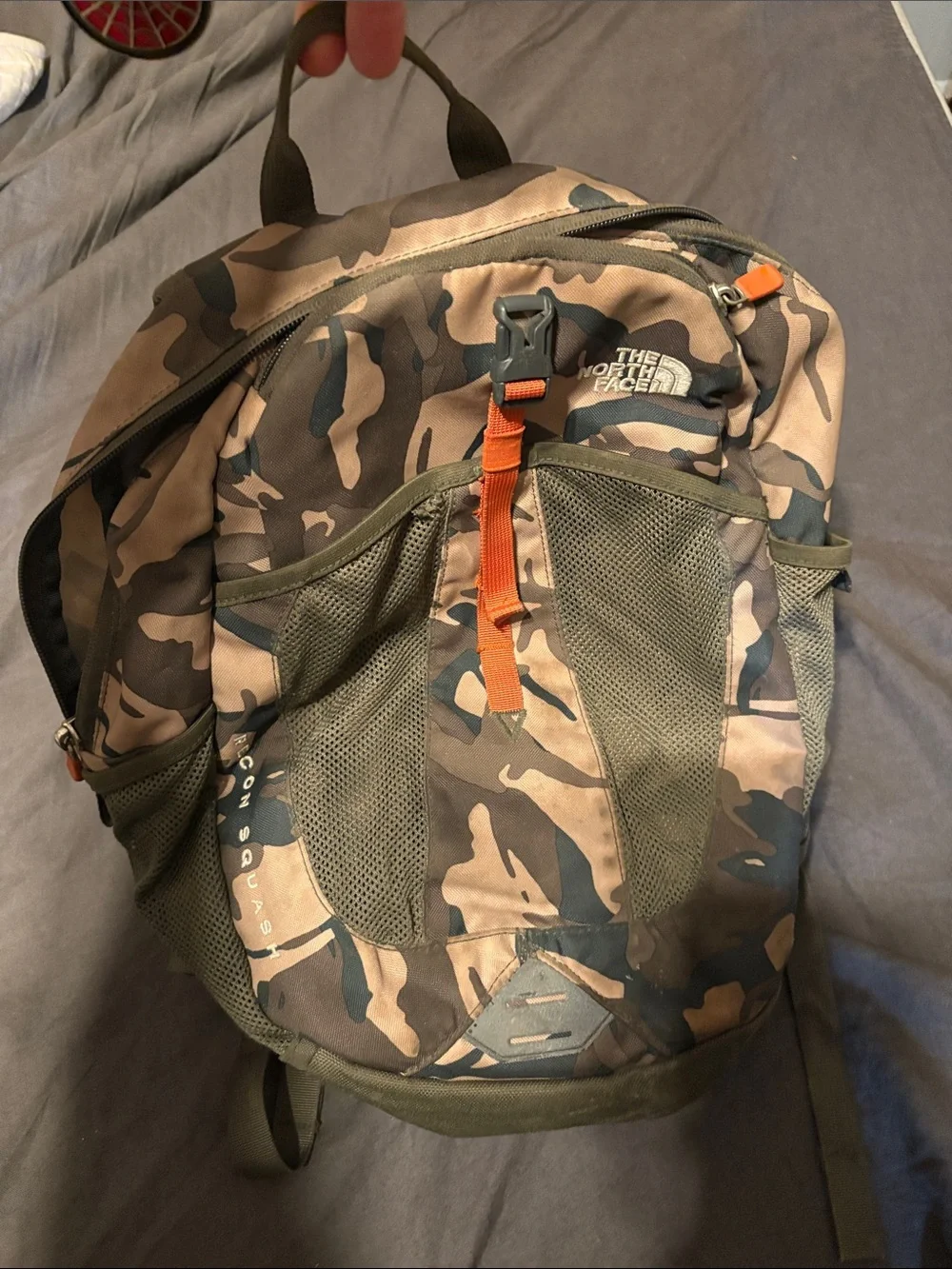 The North Face Men's Camo Backpack with Orange Accents