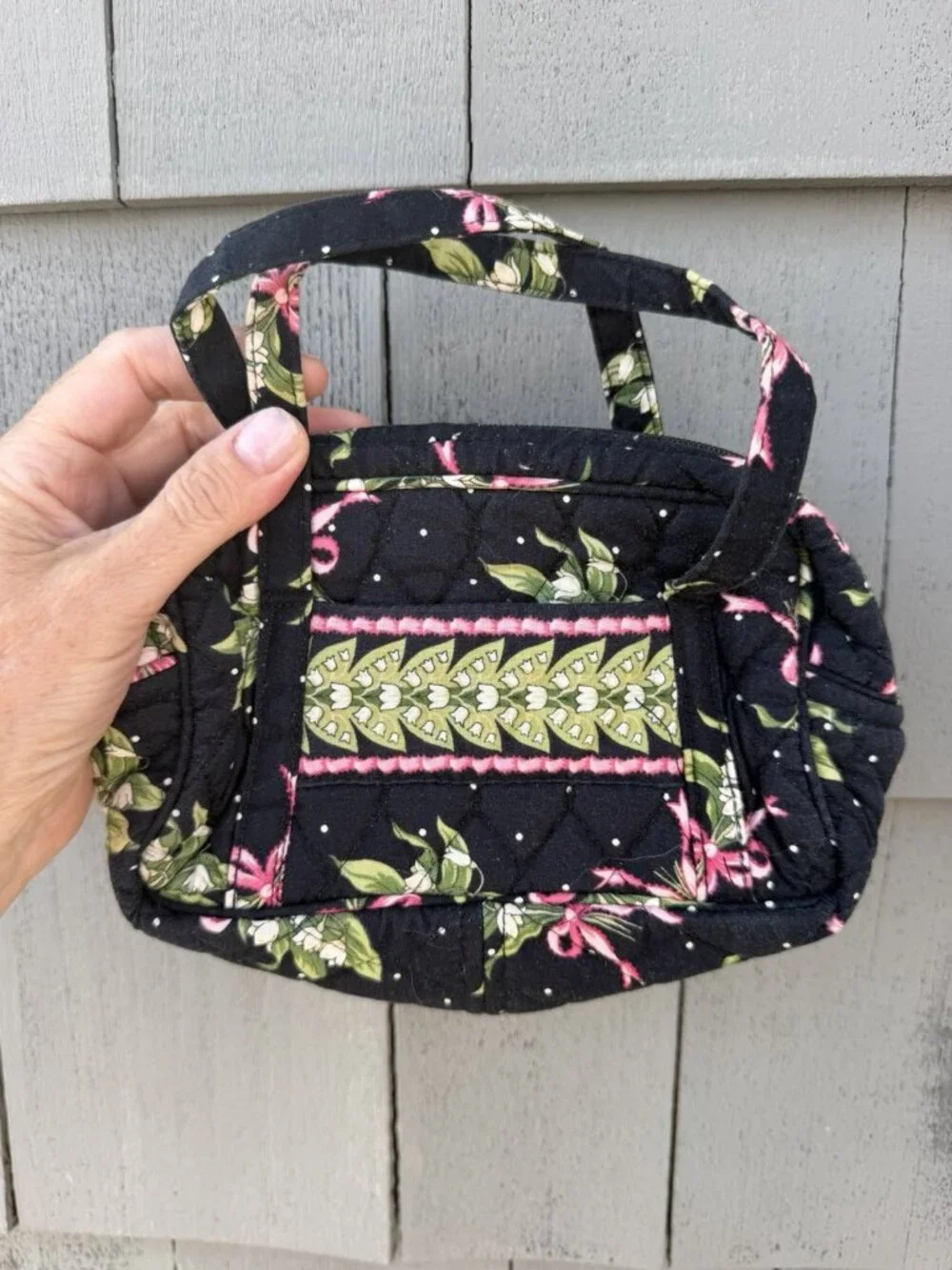 Vera Bradley New Hope black bows floral retired pattern mini top handle bag