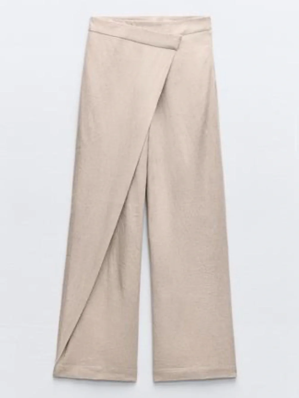 Zara Light Beige Wrap-Front Wide Leg Pants linen
