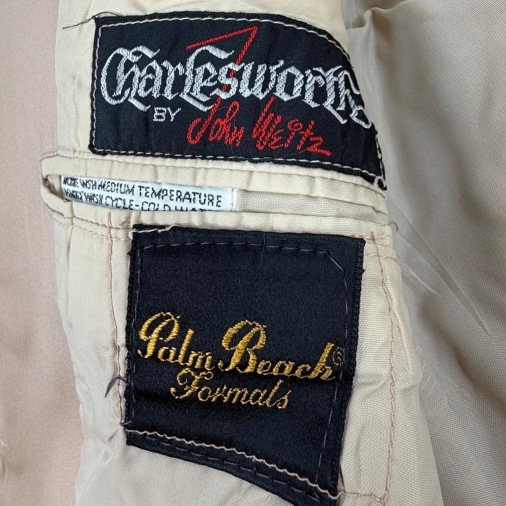 70s Palm Beach Mens Polyester 2 Piece Suit 2 Tone Tan 36S 30X37 Unhemmed Pants