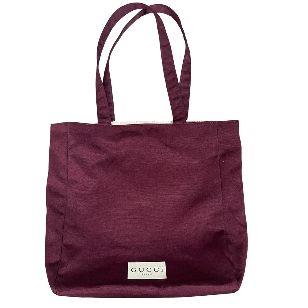 Gucci Beauty Burgundy Recycled Polyester Ribbed Tote‎ Bag Womens Red