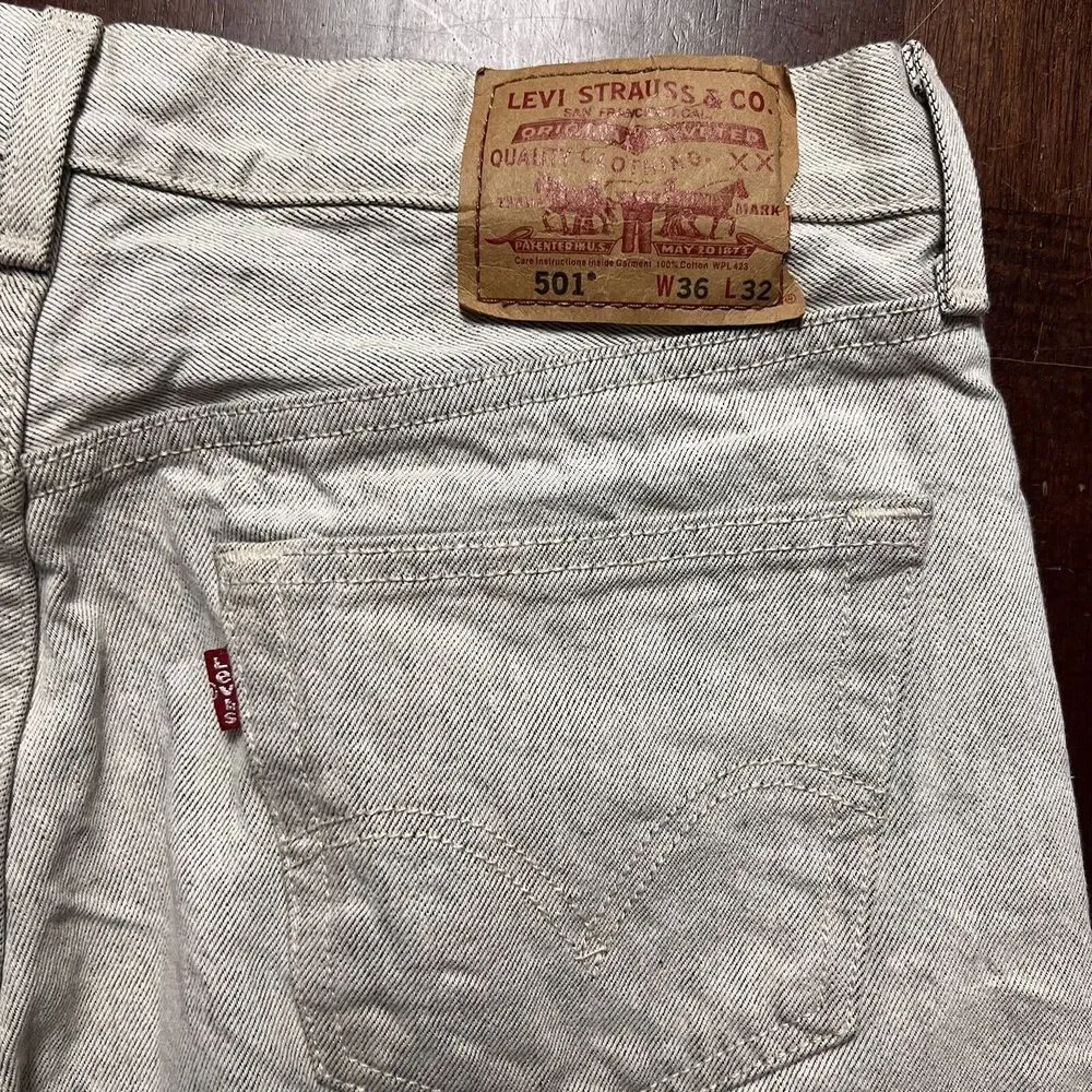 Levi's 501 Jeans Mens 36 (fits 34x31) Gray Button Fly Straight Fit Denim Pants‎