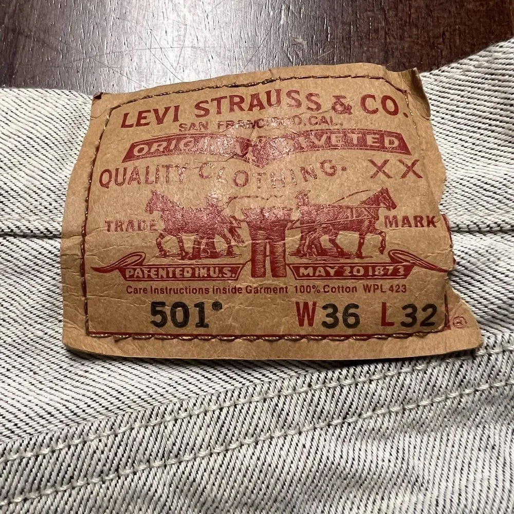 Levi's 501 Jeans Mens 36 (fits 34x31) Gray Button Fly Straight Fit Denim Pants‎