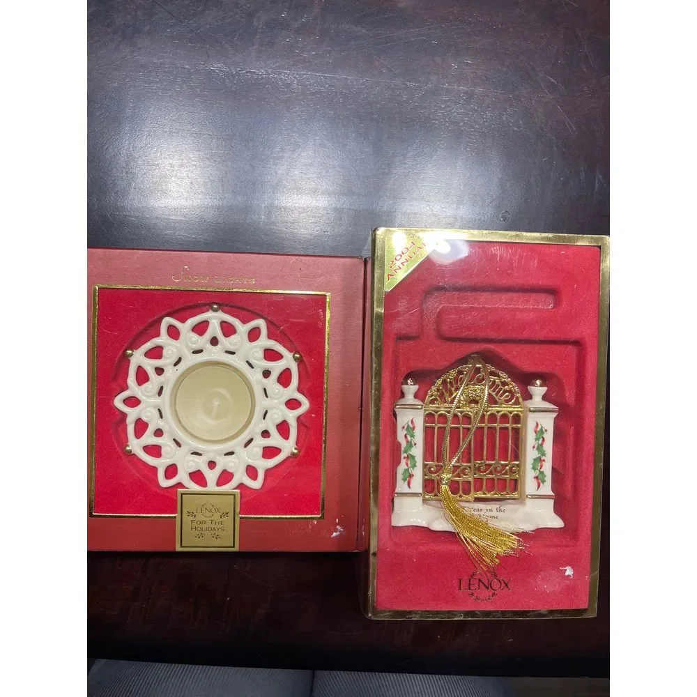 Vintage Lenox Christmas Ornaments Set - Gold Filigree Scroll and Snowflake‎