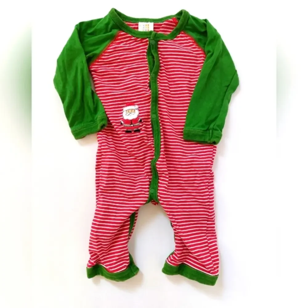 Peppermint stripe Green Long Sleeve Sleeper With Santa Embriodery 6-9 Months‎