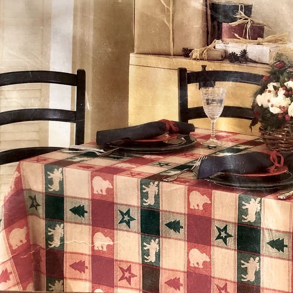 Tablecloth “Great North” 60”x102” Oblong Plaid Burgundy Red Green Tan