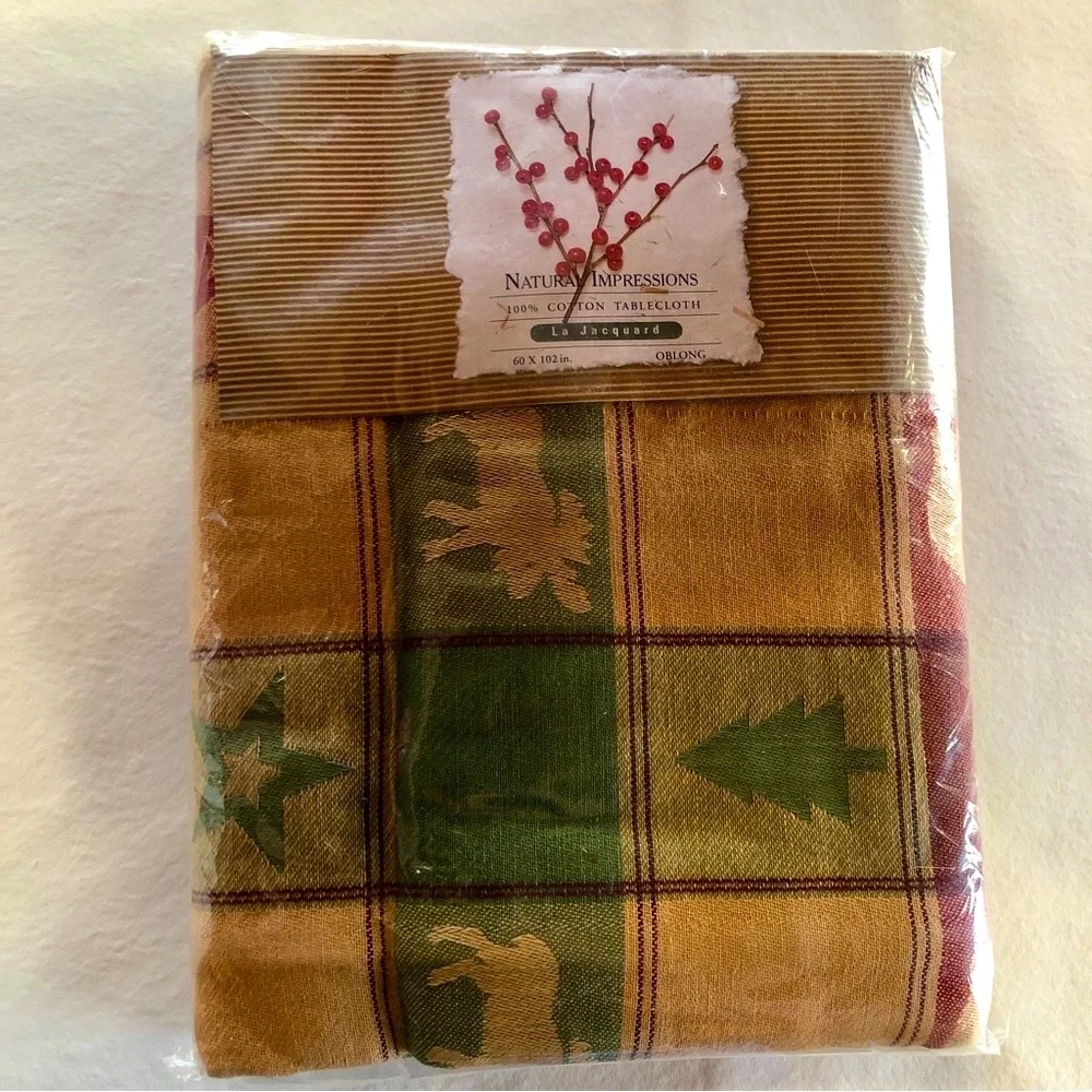 Tablecloth “Great North” 60”x102” Oblong Plaid Burgundy Red Green Tan