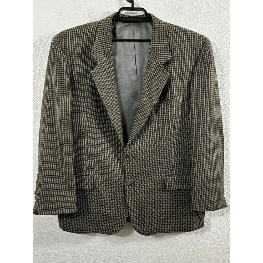 Vintage Orvis Blazer Mens 44S‎ Brown Houndstooth Wool Sport Coat Two Button