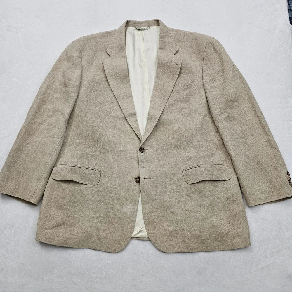 Eddie Bauer Blazer Mens 48R Tan Linen 2 Button Sport Coat Tall‎ Coastal Preppy