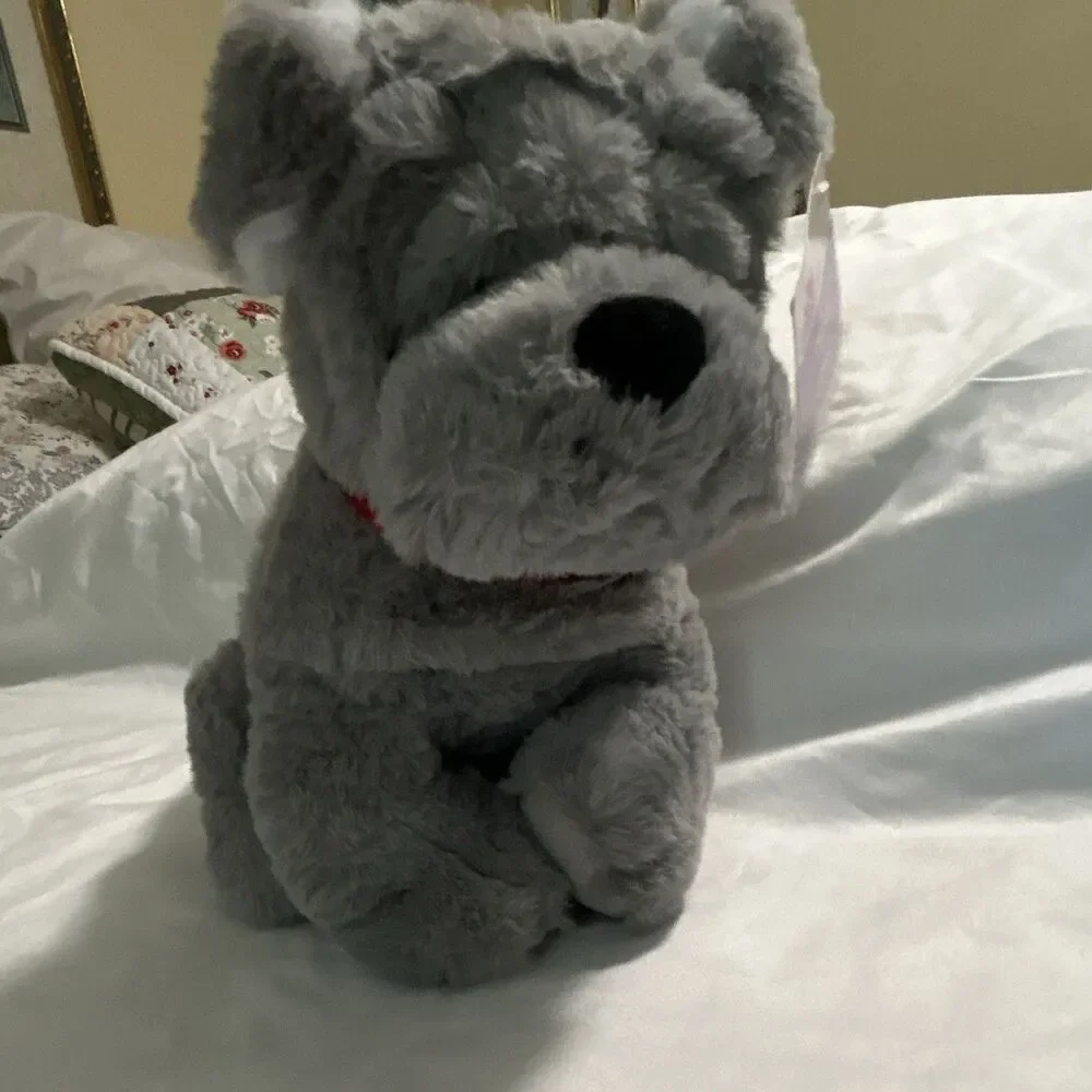 Celebrate Gray Bulldog Plush Doll Red Collar Washable Small 2018 MPN 356345