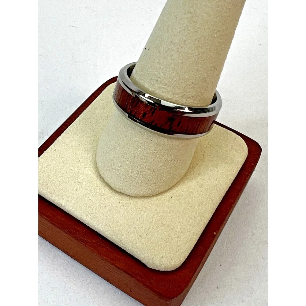 Thorsten Wedding Ring Melia Mahogany Wood‎ Inlaid Titanium Polished 8mm Size 10