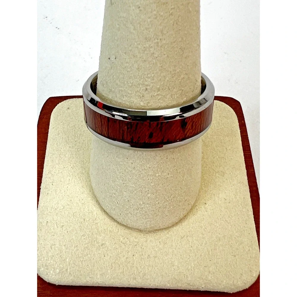 Thorsten Wedding Ring Melia Mahogany Wood‎ Inlaid Titanium Polished 8mm Size 10