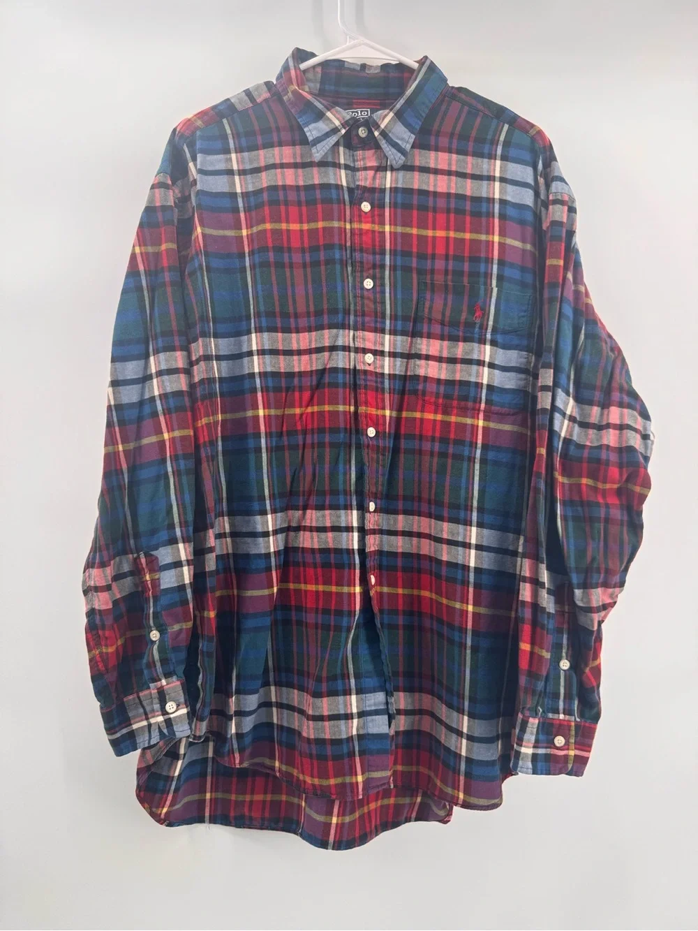 VTG 90s Polo Ralph Lauren Lowell Sport Plaid Flannel Shirt XL Multicolor USA