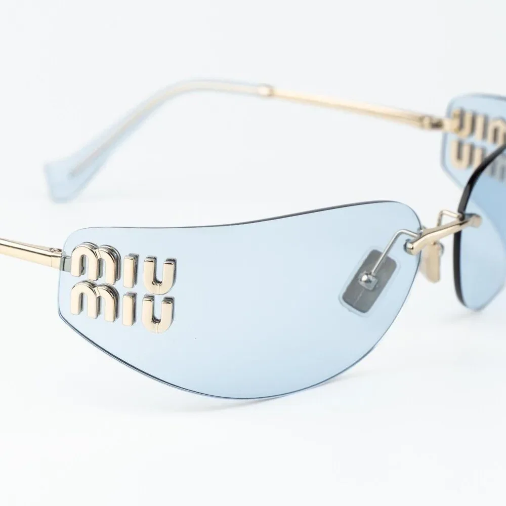 Miu Miu Men Sunglasses Gold Blue Rectangle Rimless MUA51S ZVN10P NEW AUTHENTIC