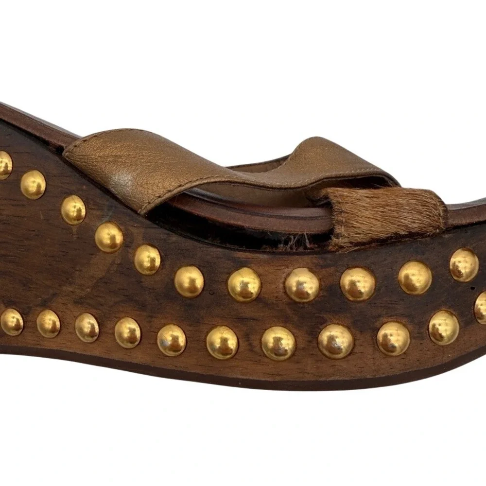 Carlos by Carlos Santana Gravity 6M Studded Wood Platform Wedge‎ Slide Sandals