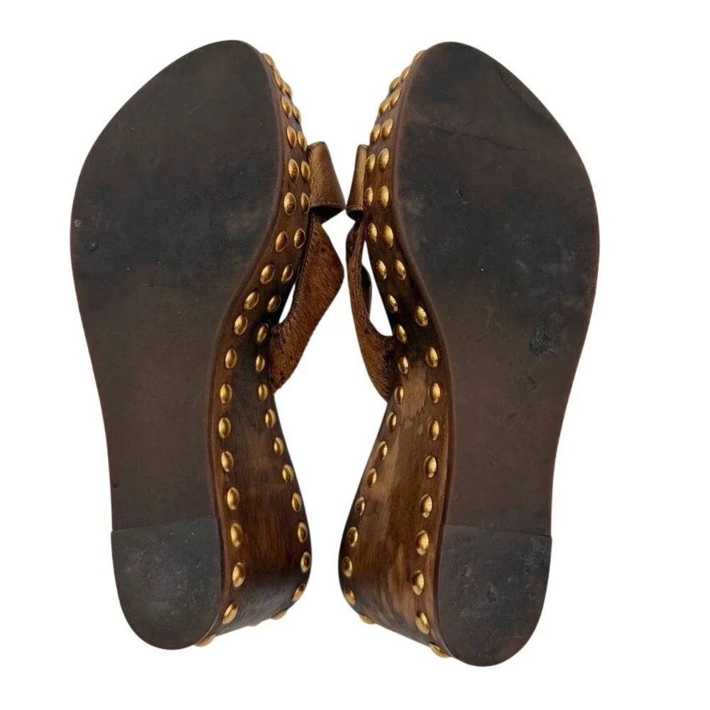 Carlos by Carlos Santana Gravity 6M Studded Wood Platform Wedge‎ Slide Sandals