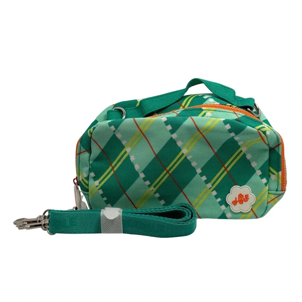 Bubble Skincare Green Argyle Plaid Makeup‎ Bag Toiletry Pouch Crossbody Strap