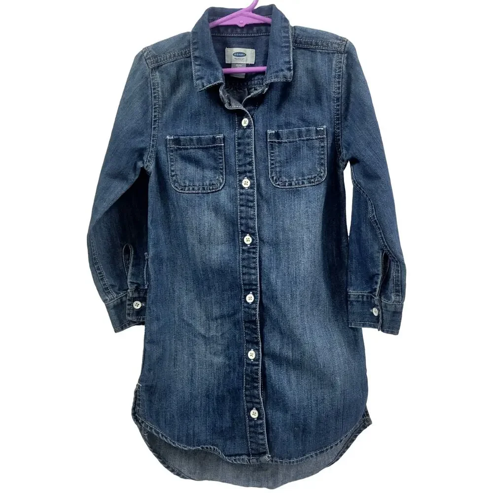 Old Navy Denim Shirt Dress Button Front Long Sleeve Tunic Chambray‎ Size XS/TP 5