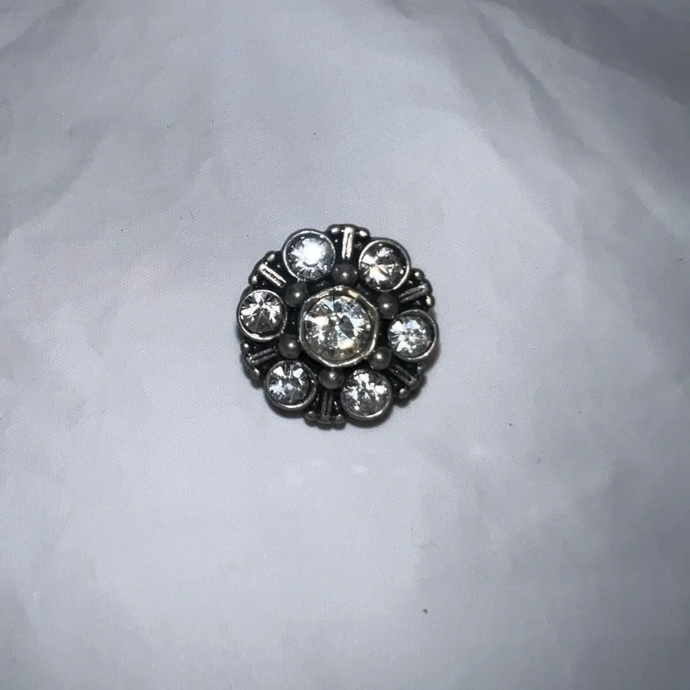 Vintage Antiqued Silver Tone and Crystal Petite Brooch