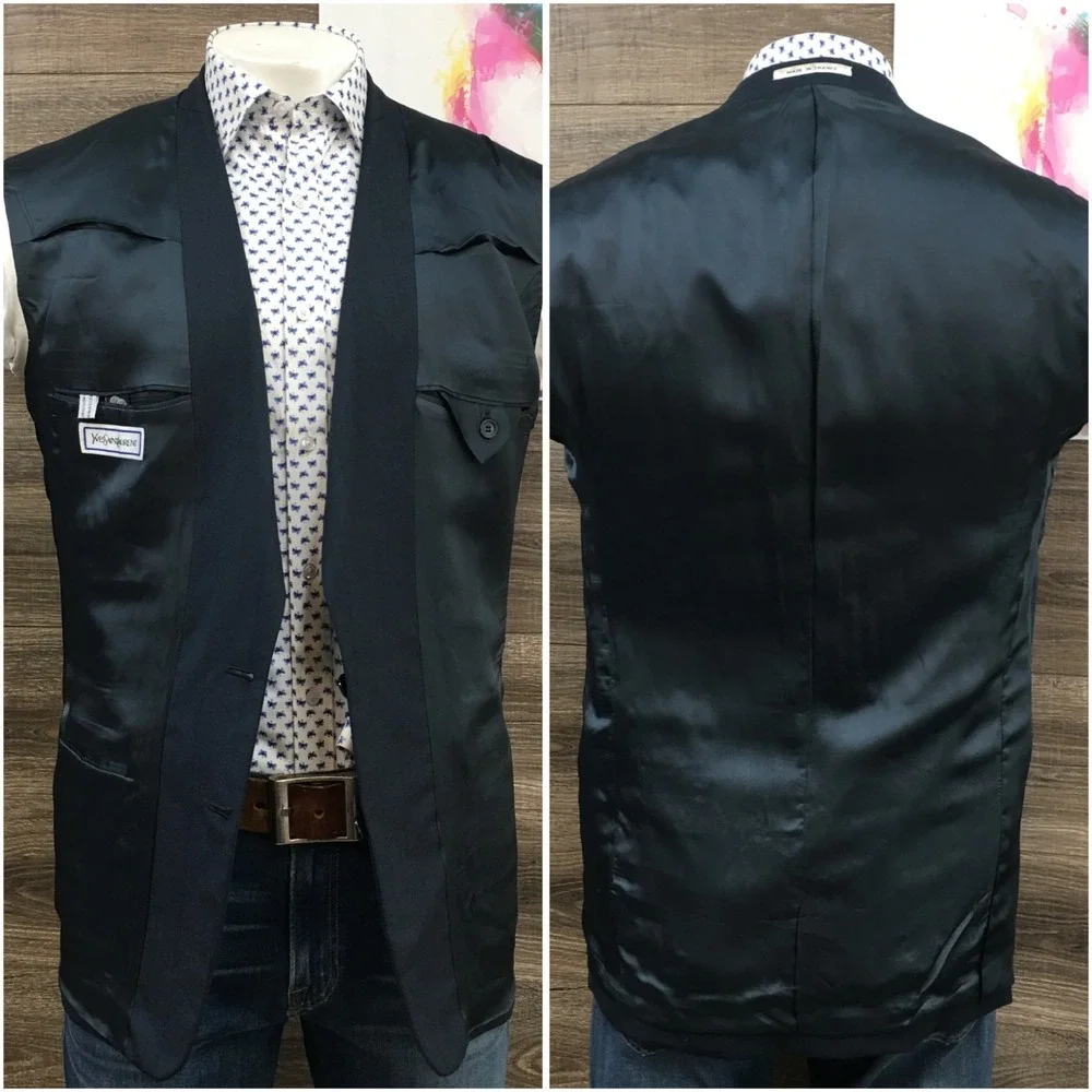 VINTAGE YSL‎ Mens Blazer Sport Coat Casual Jacket Size 40L Classic Wool Suit